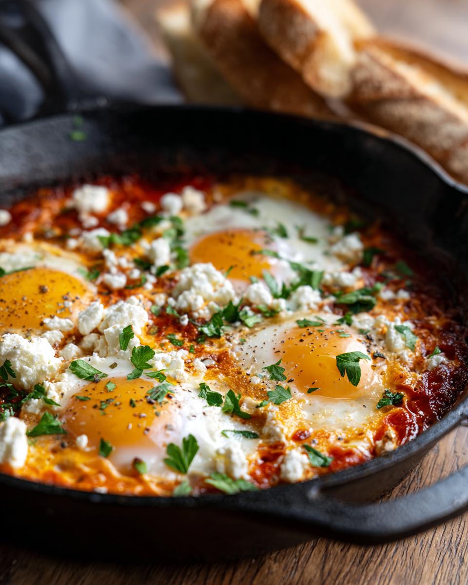 Baked feta eggs - detail 1