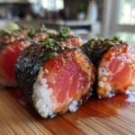 Spicy salmon sushi rolls