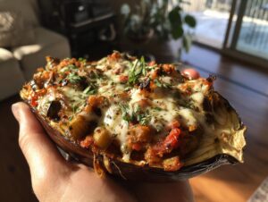 Stuffed eggplant boats